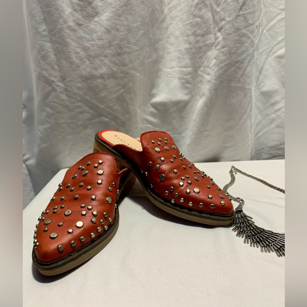 Studded Brown Leather Mules